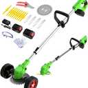 Electric Weed Wacker Eater Battery Powered, Cordless 21V Weed Trimmer with 2 Battery Operated & Charger & Wheels & Shears, 3 in 1 Lightweight Grass Trimmer/Edger/Brush Cutter for Garden Yard Lawn