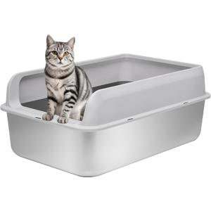 Kichwit Extra Large Stainless Steel Cat Litter Box with High Sides, Easy to Clean, Smooth Surface, Rust Resistant, 23.6" x 15.7" x 10" (with Lid)