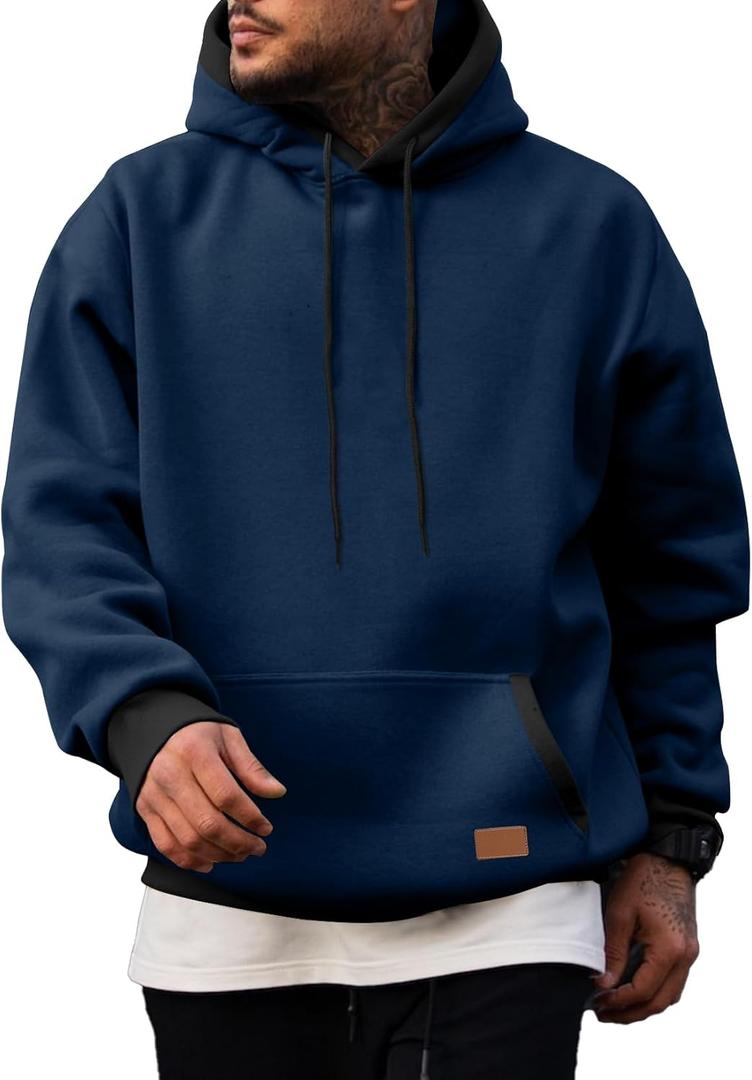 JMIERR Men's Cotton Casual Hoodies Sweatshirts Fashion Long Sleeve Drawstring Fleece Pullover Hoodie with Pockets (3X-Large, Navy Blue)