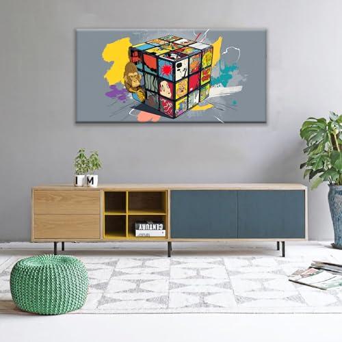 Abstract Wall Art For Living Room Artwork Graffiti Cube Canvas Art Wall Decor Modern Canvas Prints Pictures Colorful Wall Art For Home Hotel Artwork 24 X 48 Inch