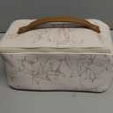 EACHY Travel Makeup Bag,Large Capacity Cosmetic Bags for Women,Waterproof Portable Pouch Open Flat Toiletry Bag Pattern Makeup Bag (F-Beige-Large)