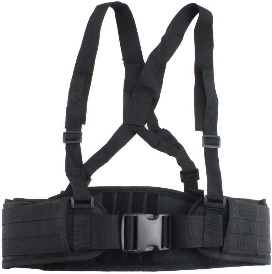 FAMI Tactical Battle Combat Airsoft Padded Equipment Molle Waist Belt with Adjustable Suspenders Free Straps Black