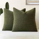 Foindtower Pack of 2, Curly Faux Fur Decorative Throw Pillow Covers Soft Fuzzy Plush Cushion Case with Zipper Cozy Pillowcase for Home Living Room Couch Bed Sofa 22 x 22 Inch, Moss Green