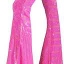EVALESS Women Sequin Pants Sparkly Glitter High Waisted Wide Leg Flare Trousers Bell Bottom Night Out Clubwear, M