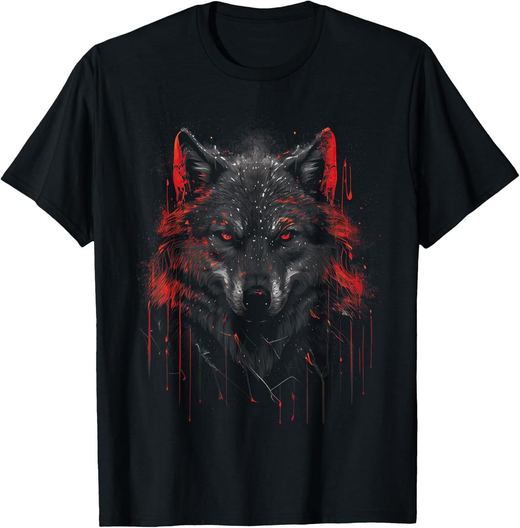 Wolf Dark Lone Moon Savage Mythical Wild Art T-Shirt (6XL, Black)