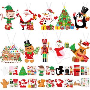 Dianelhall 50 Pcs Christmas Crafts Kits for Kids Christmas Arts and Crafts DIY Ornament Kit with Craft Stickers Make Your Own Craft Projects for Holiday Xmas Party Favors