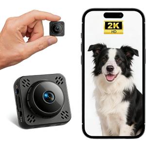 Shibet Hidden Camera, Mini Nanny Cam Wireless with Free Cloud, 2K HD Security Camera WiFi/Offline Recording, Motion Detection & Night Vision for Pet/Baby Monitor with Magnetic Mount