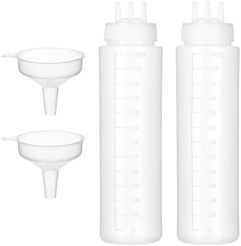 Uceoo 3 Hole Squeeze Bottle for Sauces, Plastic Squeeze Condiment Bottles Tomato Sauce Dispensers for Ketchup BBQ Dressing Paint Workshop Pancake Art Craft with 2 Funnels (22oz-2pcs)