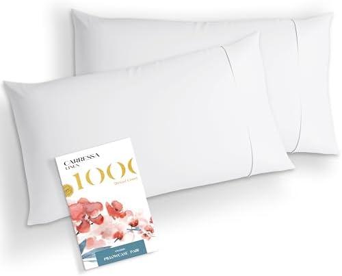 Carressa Linen Co. Pillow Cases King Size Set of 2-1000 Thread Count 100% Egyptian Cotton Pillow Cases King Size, Silky Soft, Sateen Weave Luxury Hotel Bed Pillow Covers for Sleeping - White