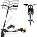 Swing Scooter for Kids, 3 Wheels Foldable Wiggle Kick Scooter Push Drifting with 4 Adjustable Handlebar & 2 Rear LED Wheel for Boys and Girls Ages 3-8 (Black)