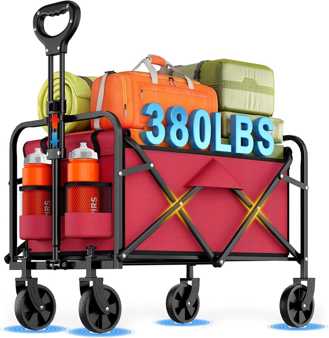 Heavy-Duty Collapsible Wagon Cart, Foldable Utility Cart with Extra Large Capacity and Drink Holders for Shopping, Camping, Grocery, Sports Heavy-Duty Collapsible Wagon Cart, Foldable Utility Cart with Extra Large Capacity and Drink Holders for Shopping, Camping, Grocery, Sports