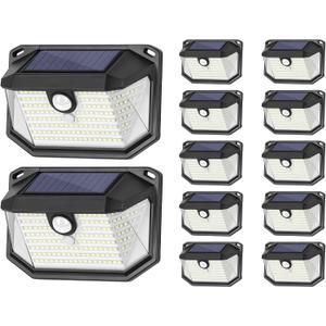 Solar Outdoor Lights, 12-Pack Super Bright 178 LEDs Motion Sensor Wall Light with 270 Wide Angle & 3 Modes, Waterproof Solar Powered Security Light for Patio Garden Garage Front Door