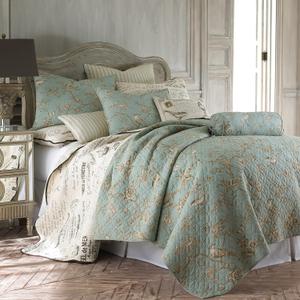 Levtex Home - Lyon Teal Quilt Set - Full/Queen Quilt + Two Standard Pillow Shams - Bird Toile - Teal, Brown, Cream - Quilt Size (88x92in.), Sham Size (26x20in.) - Reversible - Cotton Fabric