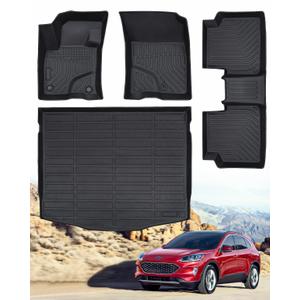 BAMACAR for 2020 2021 2022 2023 Ford Escape Floor Mats 4 Pcs & Cargo Liners, (Not for Hybrid) for Ford Escape Accessories 2020 2021 2022 2023 1st & 2nd 3rd Row Trunk Mats Black All Weather Protection