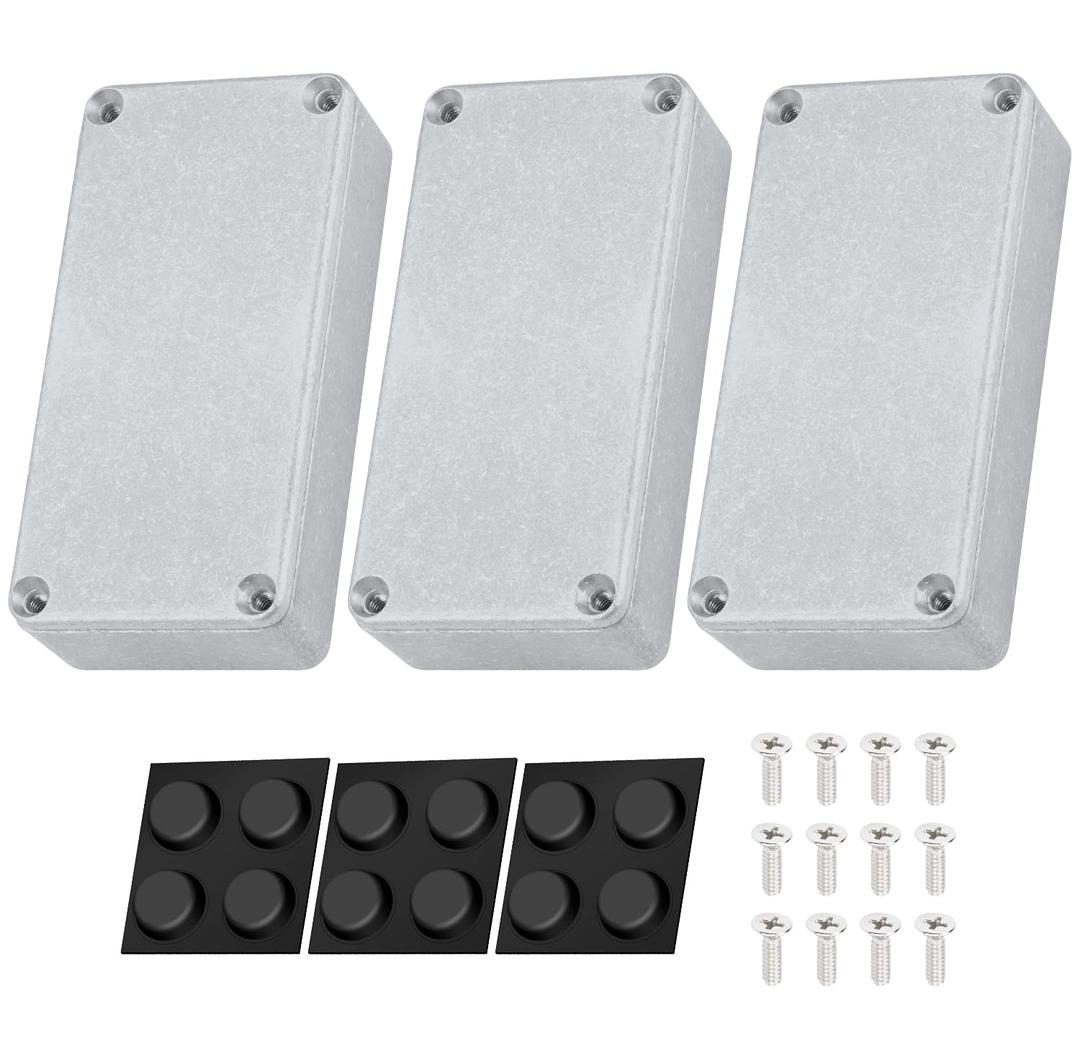 DaierTek 3pcs 1590G Guitar Effect Pedal Enclosure Diecast Metal Aluminum Stomp Box 3.94" X 1.97" X 1.00" Inches 100mm X 50mm X 25.5mm Housing Size with Rubber Feet