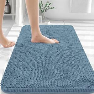 OLANLY Bathroom Rugs 30x20, Extra Soft Absorbent Chenille Bath Rugs, Rubber Backing Quick Dry, Machine Washable Bath Mats for Bathroom Floor, Tub and Shower, Home Decor Accessories, Airy Blue