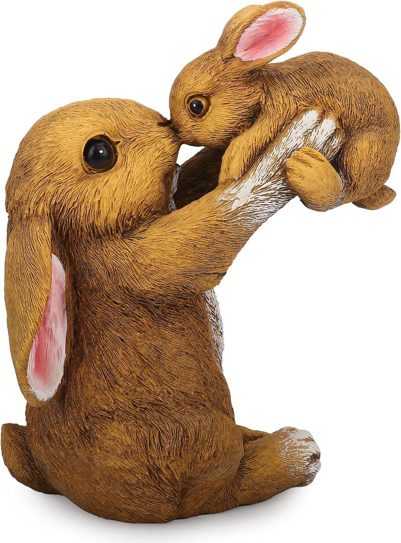 Bunny Garden Decorations, Spring Family Rabbit Figurines for Tabletopper Decor, Adorable Outdoor & Indoor Decoration for Festival, Mom and Women Gift (Mother and Baby)