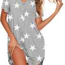 Ekouaer Button Down Nightgowns for Women Short Sleeve Nightshirt V Neck Sleepshirt for Sleeping Boyfriend Pj Dress S-2XL (Gray, XXL)