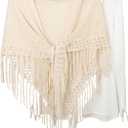 Verdusa Women's Boho Fringe Crochet Shawl Hollow Out Knitted Wrap Cape Cardigan