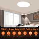 18 Inch Round LED Ceiling Light with Triac Dimming & 3 CCT Options (3000K/4000K/6500K) - 36W Super Slim Flush Mount Panel for Bedroom, Kitchen, Hallway, Garage & Office