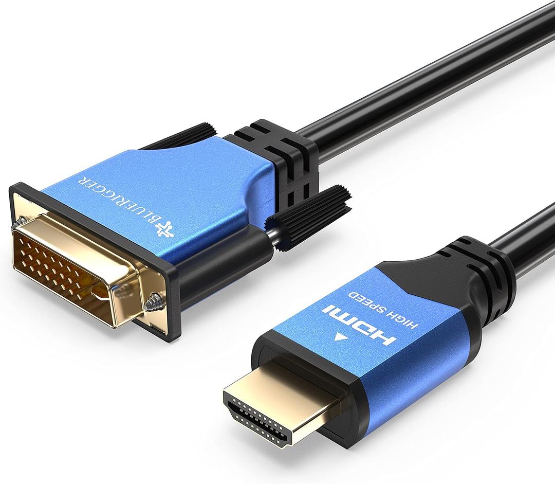 BlueRigger HDMI to DVI Cable 3FT (High-Speed, Bi-Directional Adapter Male to Male, DVI-D 24+1, 1080p, Aluminum Shell) - Compatible with Raspberry Pi, Roku, Xbox One, PS5/PS4/PS3, Graphics Card