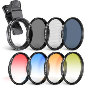 NEEWER 55mm ND/CPL/Effect Filter Set with Mobile Phone Camera Lens Clamp Clip, Polarizing ND32 6 Point Star 4 Graduated Colour Filters Kit Compatible with iPhone 16 15 14 Pro Max Plus 13 12 Samsung