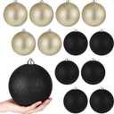 Poen 12 Pcs 6 Inch Large Christmas Ball Ornaments Glitter Extra Large Christmas Ornaments Giant Xmas Balls Tree Decorations with Hanging Loop for Xmas Holiday Party Decor (Black,Gold)