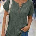 AUTOMET Women Tops Summer Sweaters Short Sleeve V Neck Henley Shirts Dressy Button Blouses