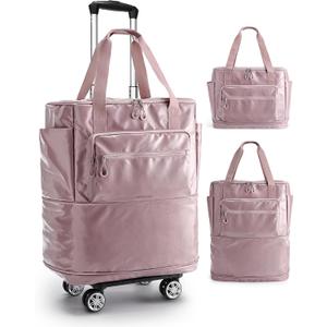 BAGSMART Rolling Duffle Bag with Wheels, Travel Duffel Luggage Bag for Women, Water Repellent Heavy Duty for Travel Camp, Pinkish-purple, Medium, 48L
