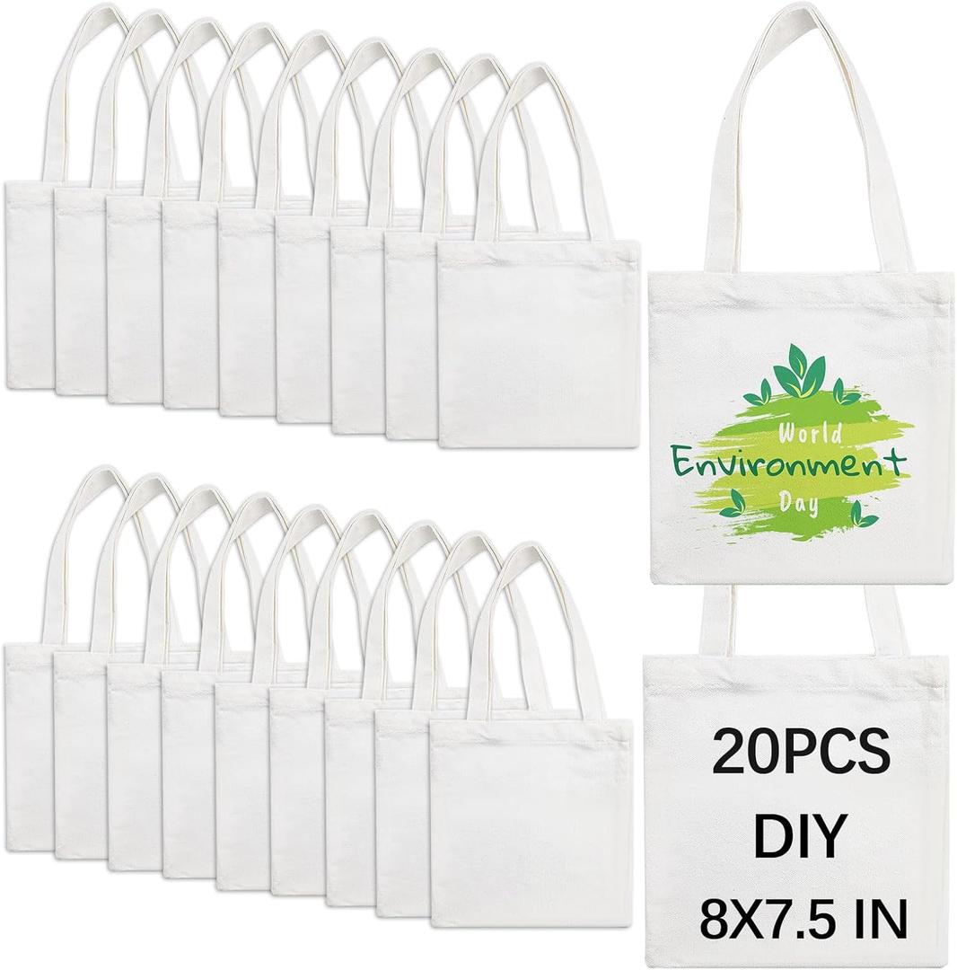 OKBA 20 Pcs 8X7.5 Inch Sublimation mini tote bags,Blank Canvas Tote Bags Reusable Grocery Bags, small bags for kids DIY