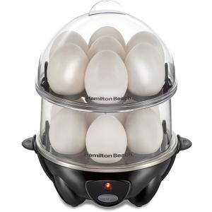 Hamilton Beach 3-in-1 Electric Egg Cooker for Hard Boiled Eggs, Poacher, Omelet Maker & Vegetable Steamer, Holds 14, Black (25508)