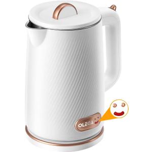 OLEGA Electric Kettle - 1500W Electric Tea Kettle 1.8L Stainless Steel Inner Electric Kettles for Boiling Water Auto Shut Off Boil-Dry Protection Electric Water Kettle for Coffee Tea, White