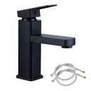 Bathroom Basin Tap Washroom Hot and Cold Mixer Tap Single Lever Bathroom Sink Faucet with 24Inch Water Supply Line, Matte Black