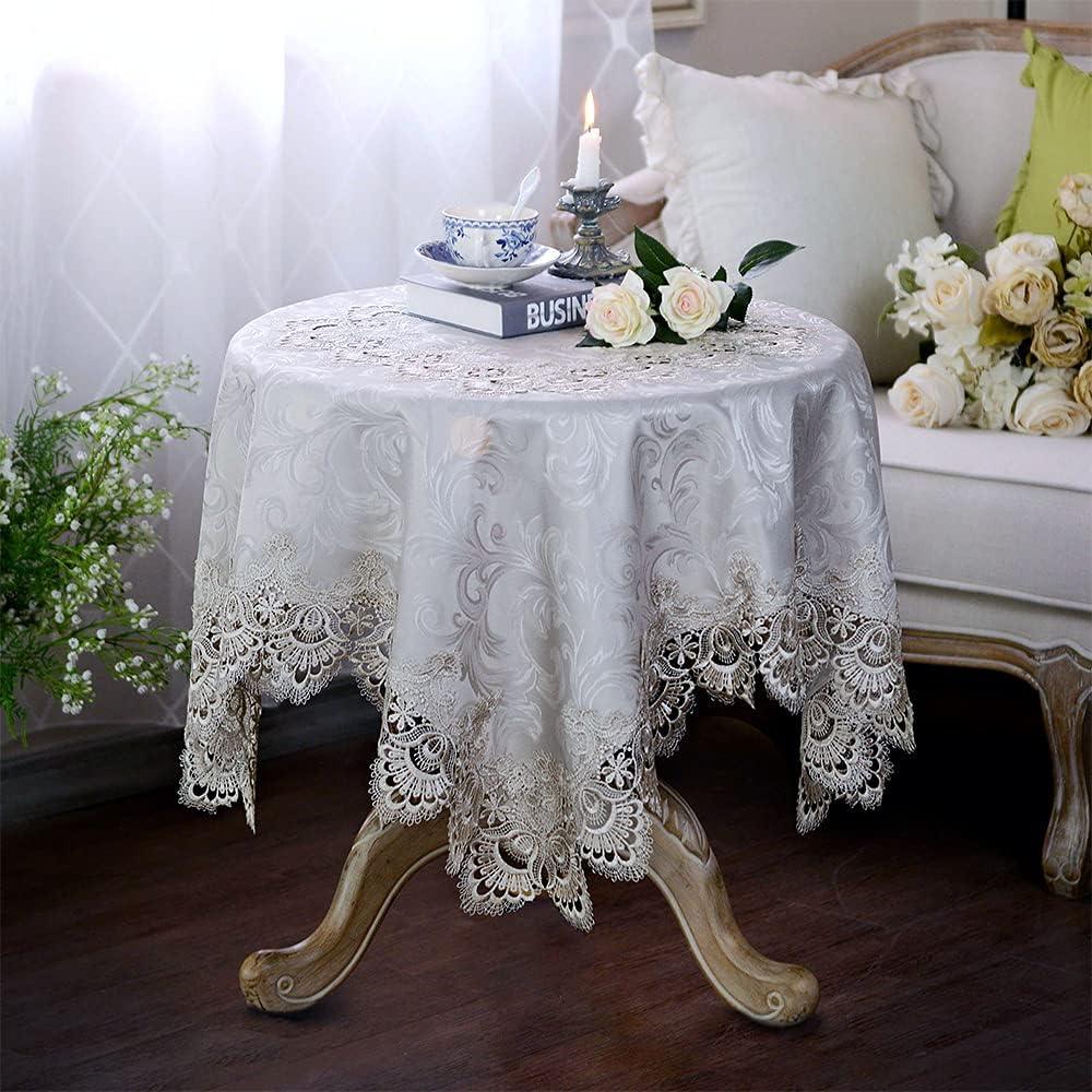 ARTABLE Lace Small Table Cloth Fall Christmas Macrame Tablecloth Table Topper for Thanksgiving Outdoor Farmhouse Rustic Kitchen Party Birthday Picnic (Stone, 51" x 51" (Square))