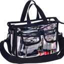 Medium Clear PVC Makeup Artist Set Bag Transparent Cosmetic Storage Bag Travel Make up Kits Organizer MUA Bag Stadium Approved Clear Tote Bag with Removable Shoulder Strap