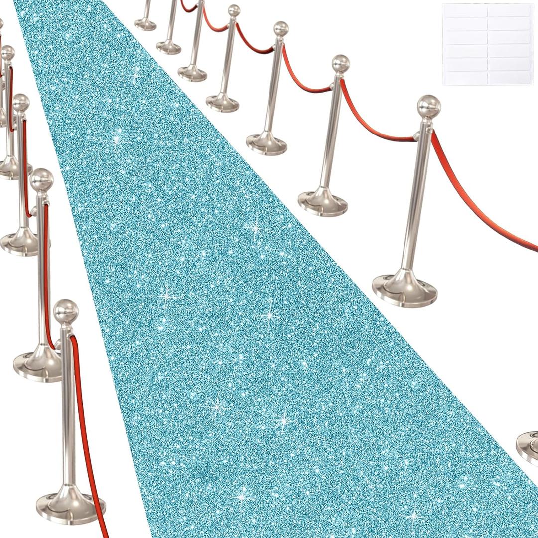 Glitter Carpet Runner for Party -200 GSM Thickness Non-Woven Fabric Runner Rug with Adhesive Tape, Hollywood Carpet for Event, Aisle Runner for Wedding Ceremony (Glitter Blue, 2.6FTx15FT)