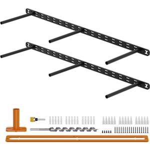 2pcs Floating Shelf Bracket Heavy Duty,Decorative Floating Shelf Hardware Hidden Black Metal Fireplace Mantel Brackets (28"X6"X1.0" with Tools)