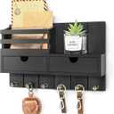 Rebee Vision Decorative Key Holder Wall Mount with 2 Drawer Organizer - Modern Mail Organizer with 6 Key Hooks & Shelf - Home Decor Aesthetic for Apartment Essentials (Black)