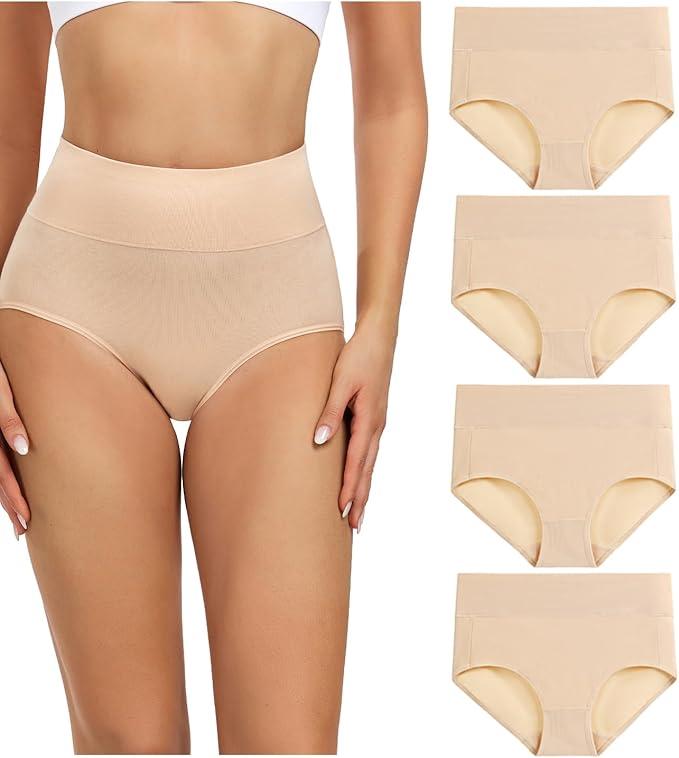 wirarpa Women's Cotton Underwear High Waisted Ladies Panties Full Coverage Briefs 4 Pack (Regular & Plus Size) 3XL