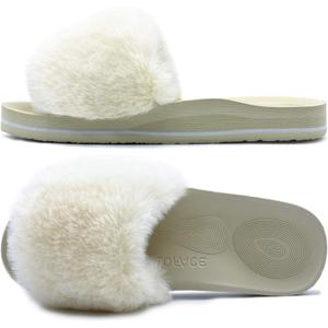 COFACE Womens Slippers with Arch Support Comfy Open Toe Fuzzy Woman House Shoes Plantar Fasciitis Orthotic Ladies Slippers Indoor (8, White)