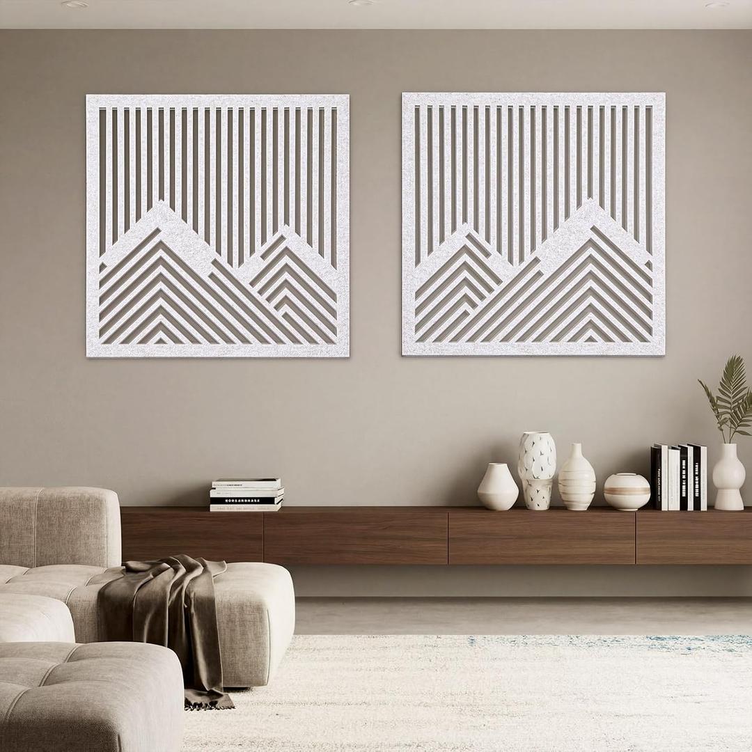 HunnmingRe 2 Pcs Felt Mountain Wall Art, Soft & Safe Modern Large Abstract Wall Decor for Nursery, Living Room, Bedroom, Easy No-damage Installation, 23.6"x23.6"
