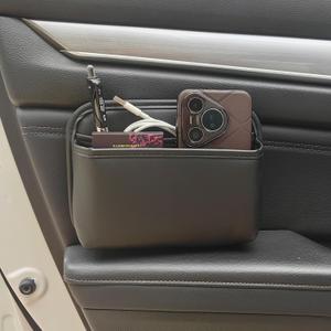 Driver's Car Storage Bag, Small Car Side Pocket Organizer for Car Seats, Doors and Consoles, PU Leather, (Black)
