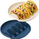 Silicone Taco Plates Set of 2, 9.76" Reusable Taco Holder Silicone Taco Shell Holder with Dividers for Hard/Soft Taco Shells Holder, Taco Serving Plates, Dishwasher & Microwave Safe Taco Holder Stand (2Pack(Milk White + Dark Blue))