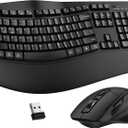 Wireless Keyboard and Mouse Combo, 2.4G Full Size Wave Keys Ergonomic Keyboard with Wrist Rest and 3-Level DPI Adjustable Wireless Ergonomic Mouse for Windows, Mac OS Desktop/Laptop/PC (Black)