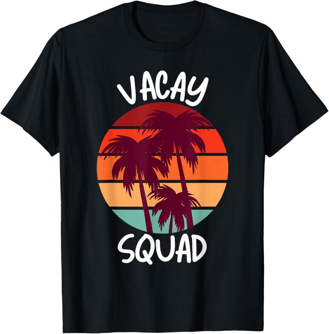 Vacay Squad Summer Vacation Family Friends Trip Palm Trees T-Shirt, Large