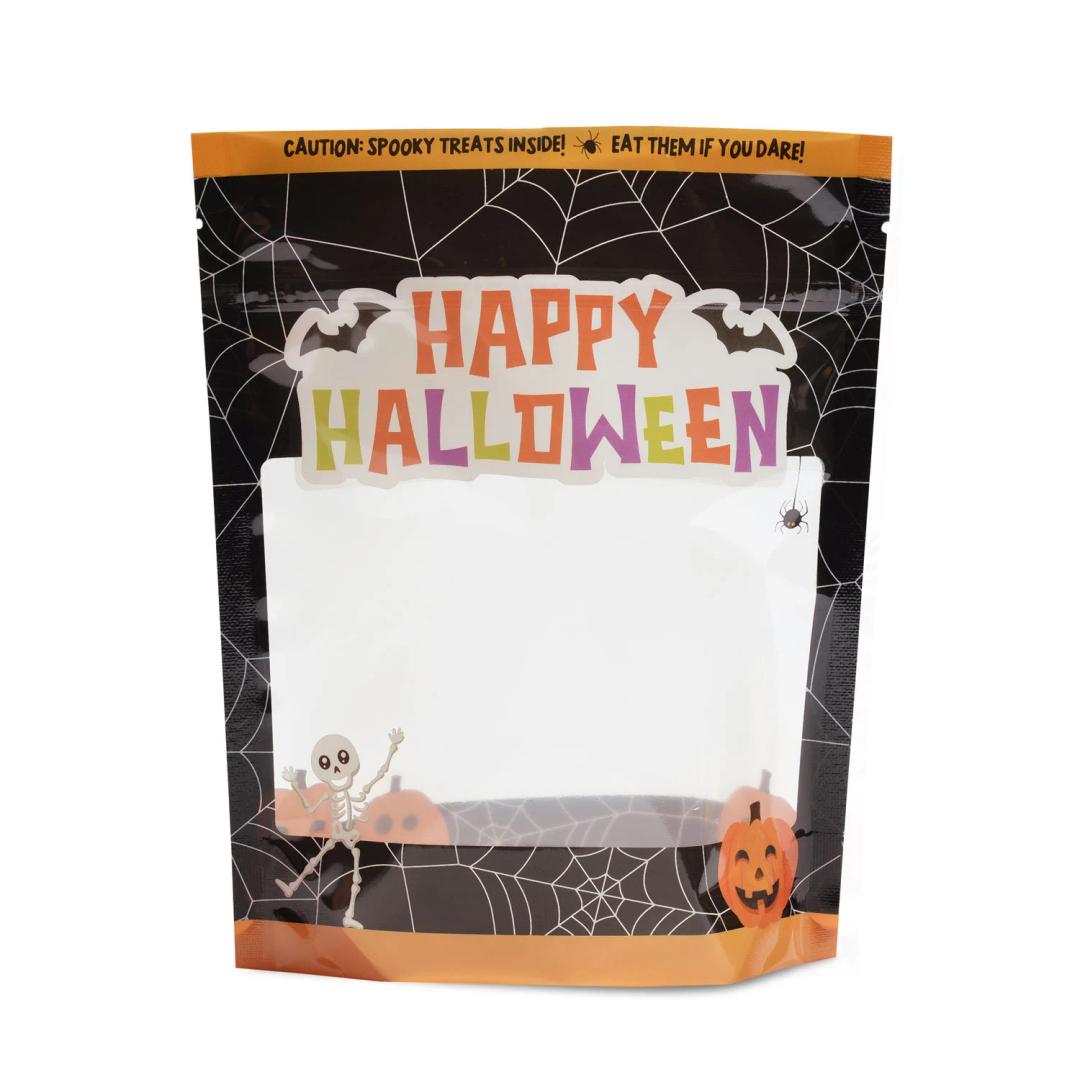 Teenyyou 47 Pcs Happy Halloween Trick or Treat Gift Bags Candy Cookie Goodie Skull Snack Stand Pouch Bags with Transparent Window for Halloween Party Favor Supplies Packaging, 8 x 6.5 x 2.5 Inch