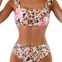 Eomenie Women's Square Neck Bikini Sets Wide Straps Two Piece Swimsuit Retro Mid Waisted Bathing Suit (M)