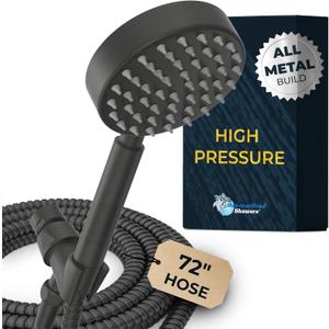 HammerHead Showers ALL METAL Handheld Shower Head with Hose and Brass Holder - MATTE BLACK - 2.5 GPM High Pressure Shower Heads with Adjustable Shower Wand Bracket - 6ft Flexible Extension