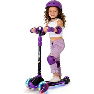 Nattork Kids Scooter for Age 3-8, Toddler Scooter with 4 Adjustable Height for Boys & Girls, Light Up 3-Wheels Foldable Kick Scooter, Lean to Steer, 120LB Weight Capacity