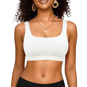 Women Sport Bra Swimsuit Top - Swim Bra Bikini Top Only Scoop Neck Bathing Suit 2025 Swimwear White, Size M